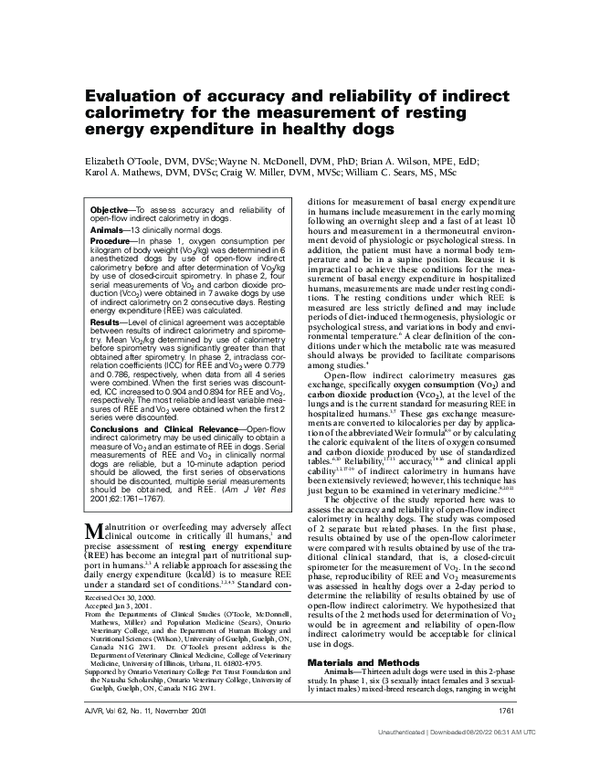 (PDF) Evaluation of accuracy and reliability of indirect calorimetry ...