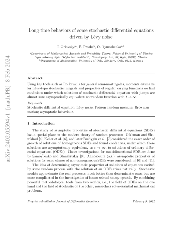 (PDF) Long-time behaviors of some stochastic differential equations ...