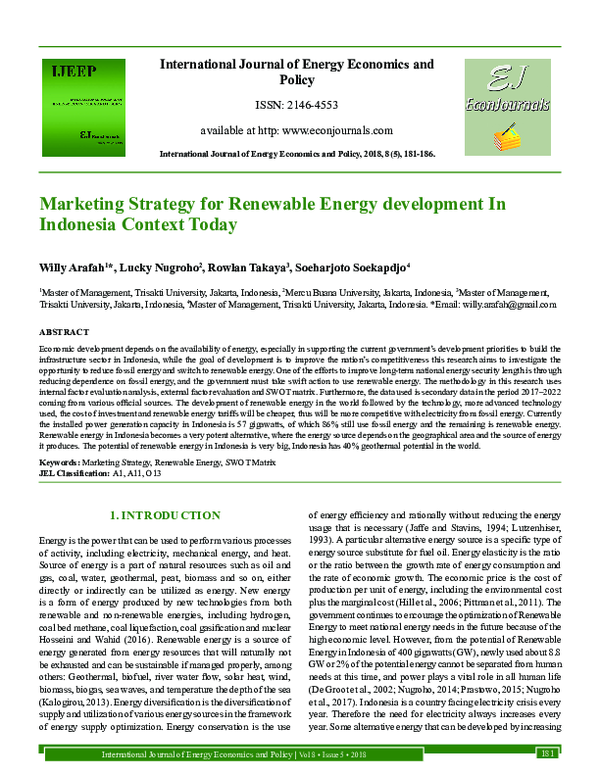 (PDF) Marketing Strategy for Renewable Energy Development In Indonesia ...