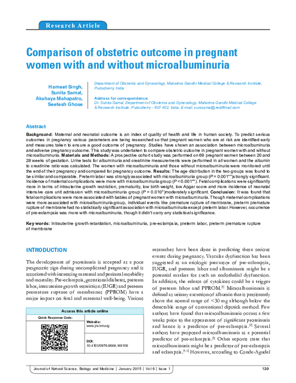 (PDF) Comparison of obstetric outcome in pregnant women with and ...