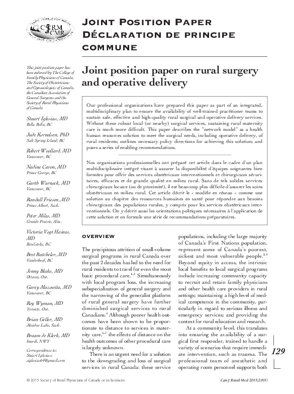 (PDF) Joint Position Paper on Rural Surgery and Operative Delivery