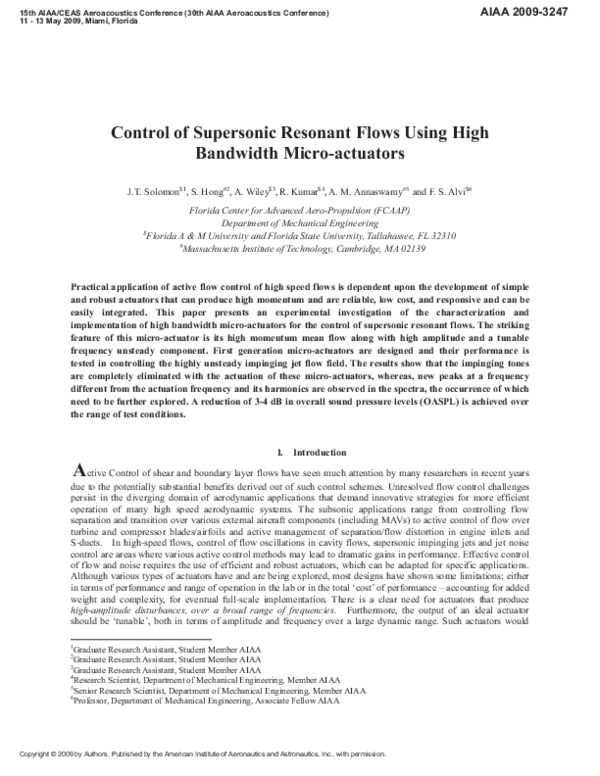 (PDF) Control of Supersonic Resonant Flows Using High Bandwidth Micro ...