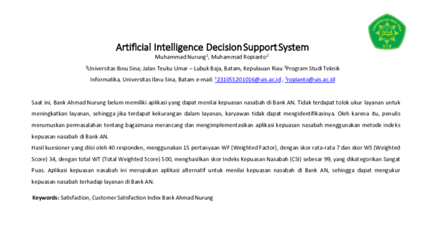 (PDF) Artificial Intelligence Decision Support System