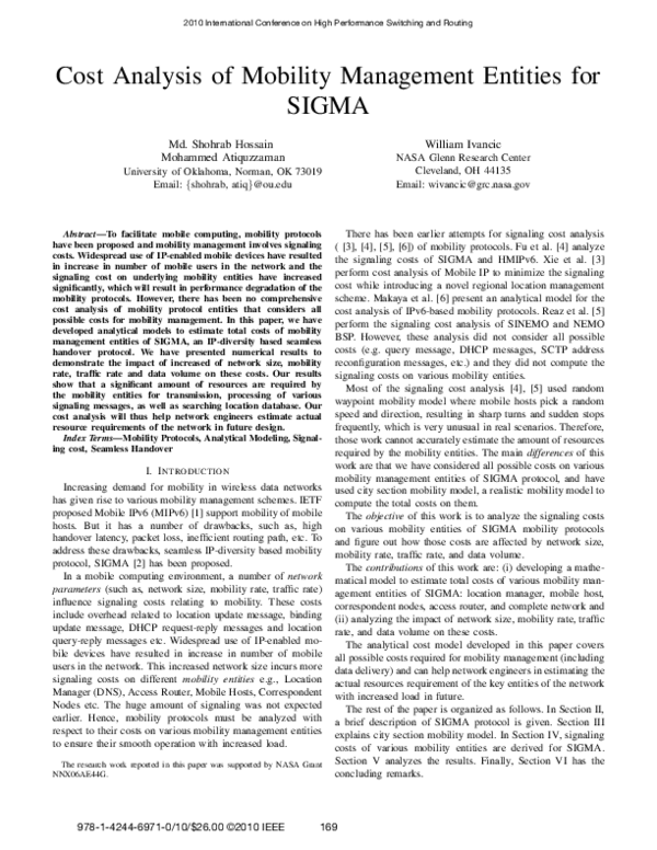 (PDF) Cost analysis of mobility management entities for SIGMA