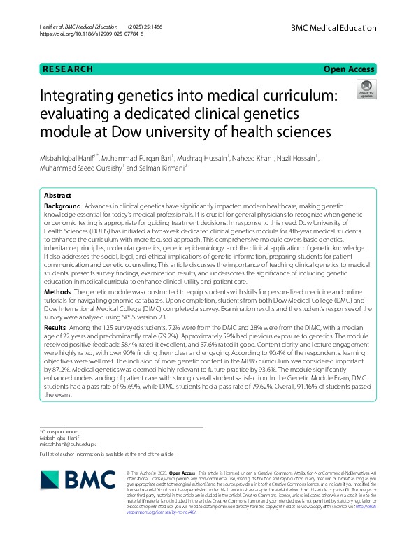 (PDF) Integrating genetics into medical curriculum: evaluating a ...