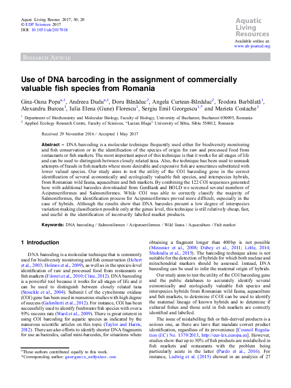 (PDF) Use of DNA barcoding in the assignment of commercially valuable ...