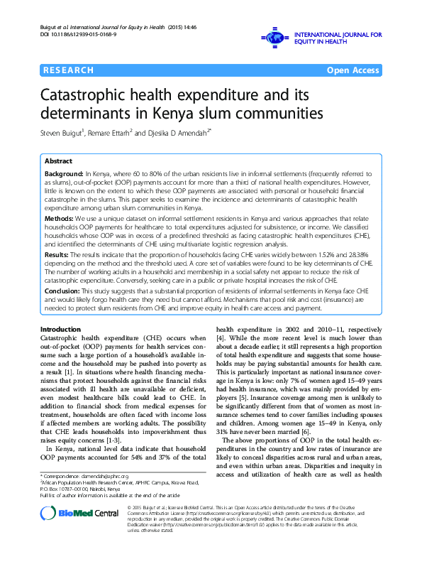 (PDF) Catastrophic health expenditure and its determinants in Kenya ...