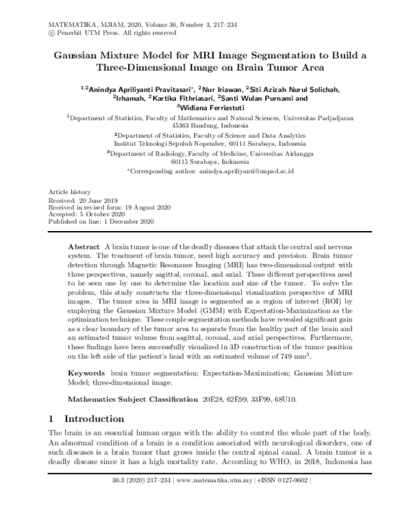 (PDF) Gaussian Mixture Model for MRI Image Segmentation to Build a ...