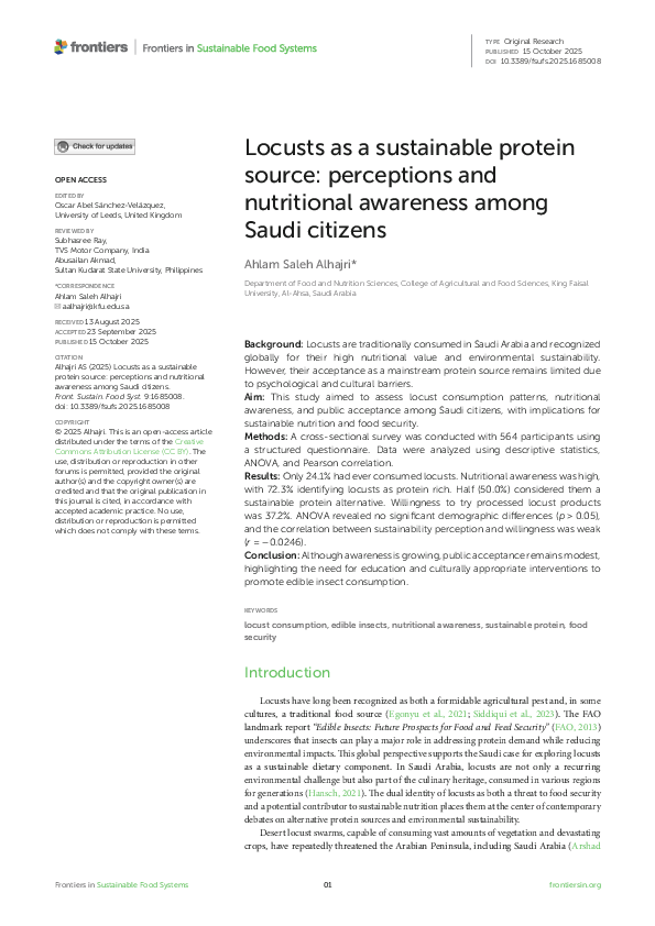 (PDF) Locusts as a sustainable protein source: perceptions and ...