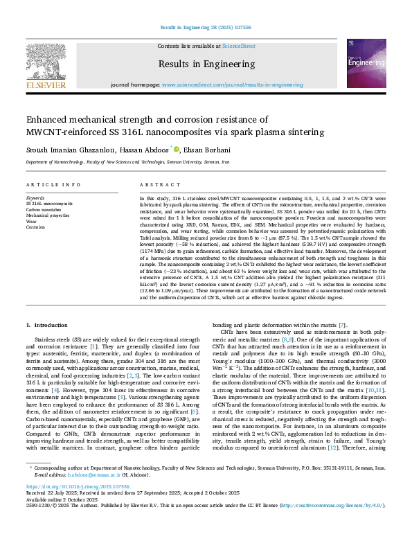(PDF) Enhanced mechanical strength and corrosion resistance of MWCNT ...