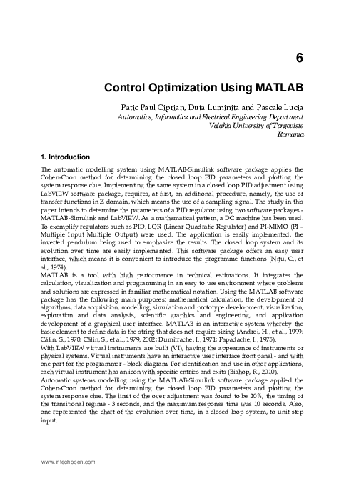 (PDF) 6 Control Optimization Using MATLAB
