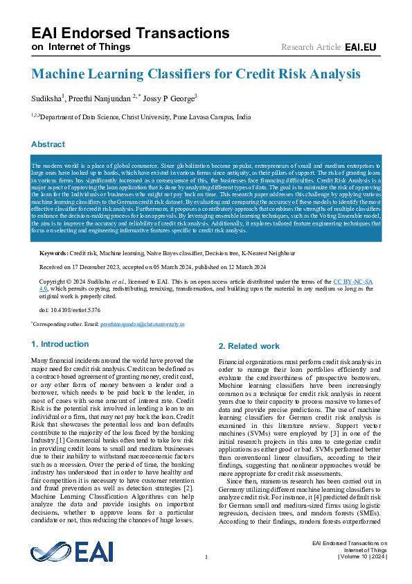 (PDF) Machine Learning Classifiers for Credit Risk Analysis