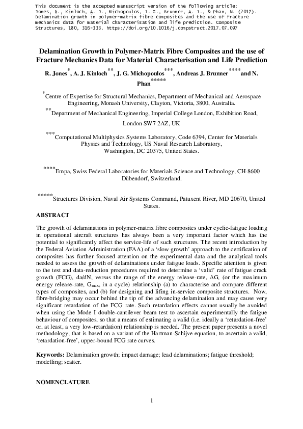(PDF) Delamination growth in polymer-matrix fibre composites and the ...