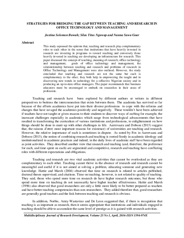 (PDF) Strategies for Bridging the Gap Between Teaching and Research in ...