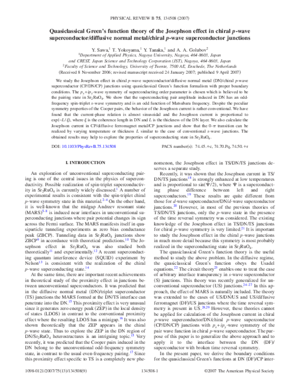 (PDF) Quasiclassical Green’s function theory of the Josephson effect in ...