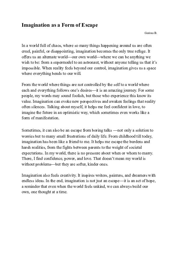 (PDF) Imagination as a form of Escape