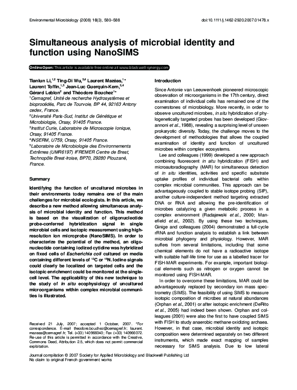 (PDF) Simultaneous analysis of microbial identity and function using ...