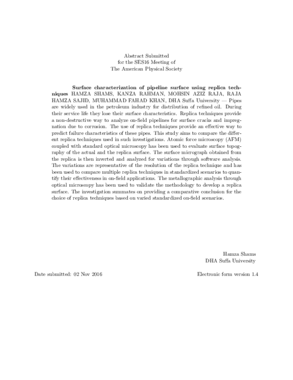 (PDF) Surface characterization of pipeline surface using replica techniques