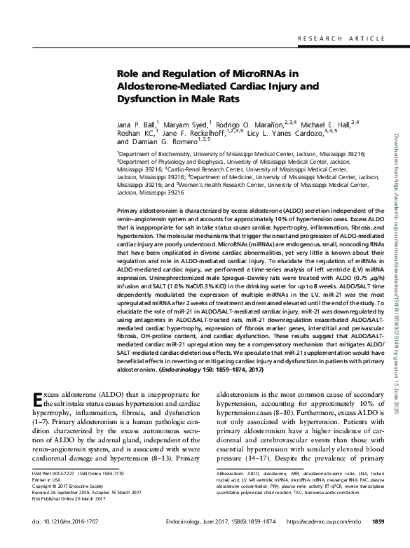 (PDF) Role and regulation of microRNAs in aldosterone-mediated cardiac ...
