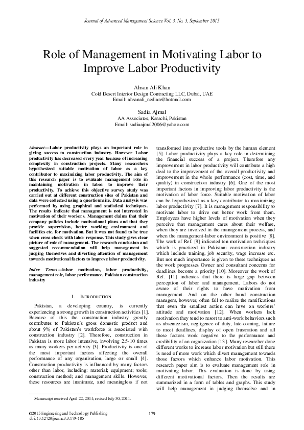 (PDF) Role of Management in Motivating Labor to Improve Labor Productivity