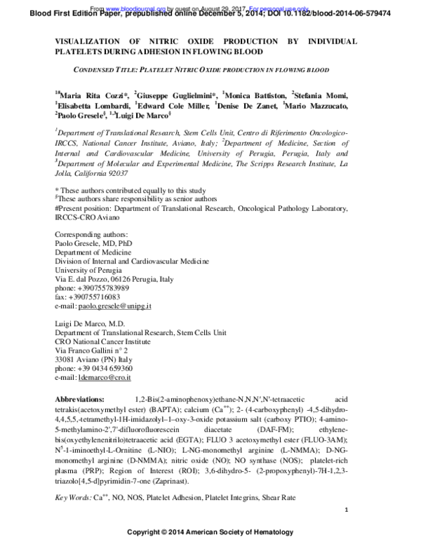 (PDF) Visualization of nitric oxide production by individual platelets ...