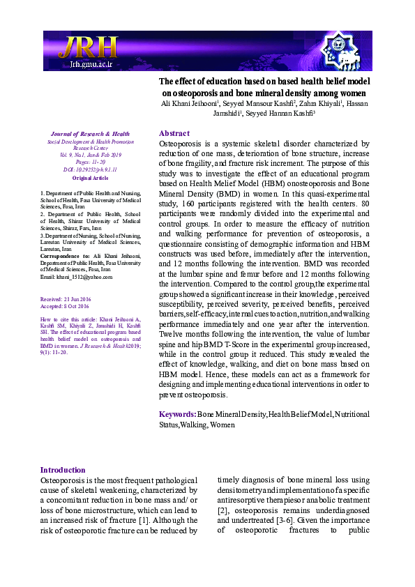 (PDF) The effect of education based on based health belief model on ...