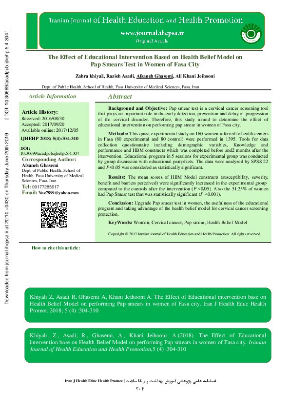 (PDF) The Effect of Educational intervention base on Health Belief ...