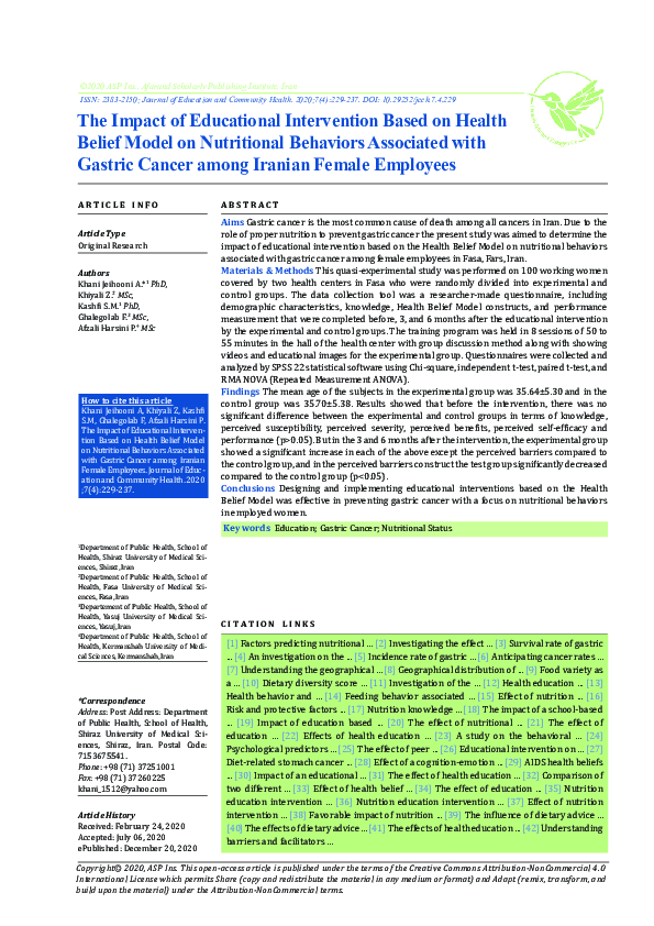 (PDF) The Impact of Educational Intervention Based on Health Belief ...