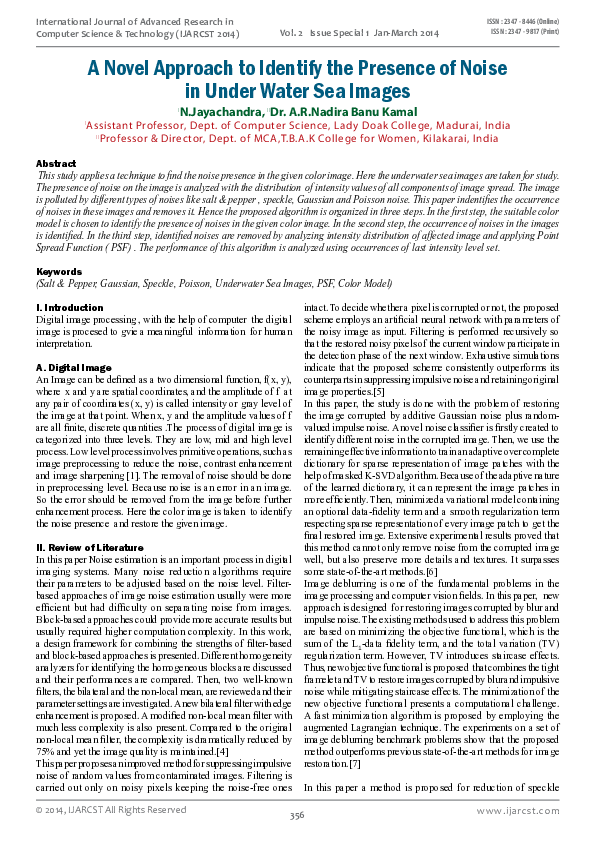 (PDF) A Novel Approach to Identify the Presence of Noise in Under Water ...