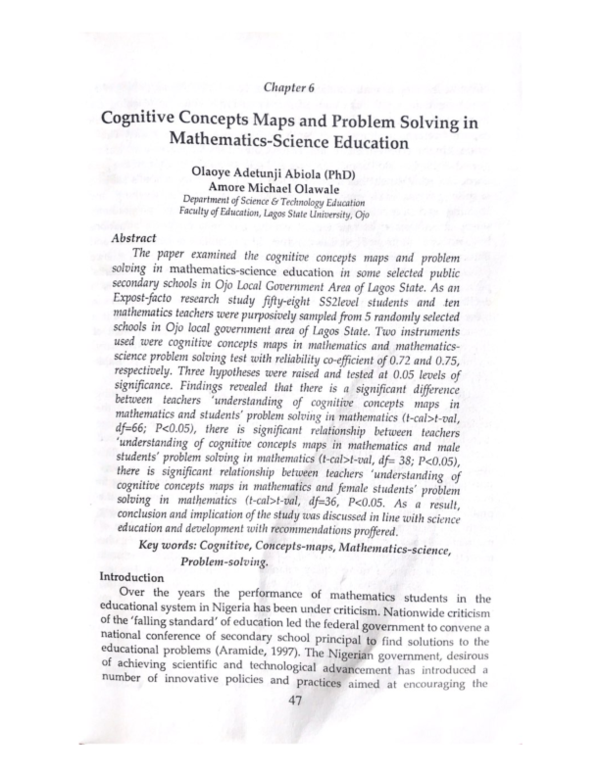 (PDF) Cognitive Concepts Maps and Problem Solving in Mathematics ...