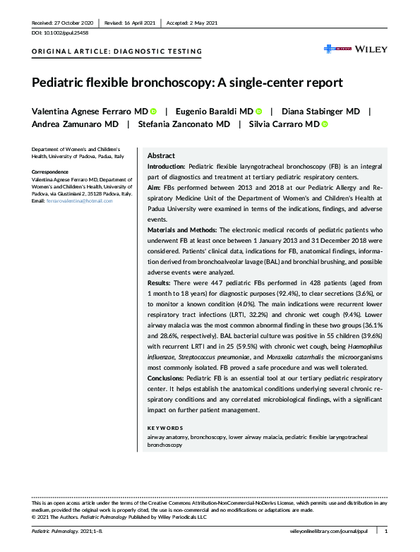 (PDF) Pediatric flexible bronchoscopy: A single‐center report