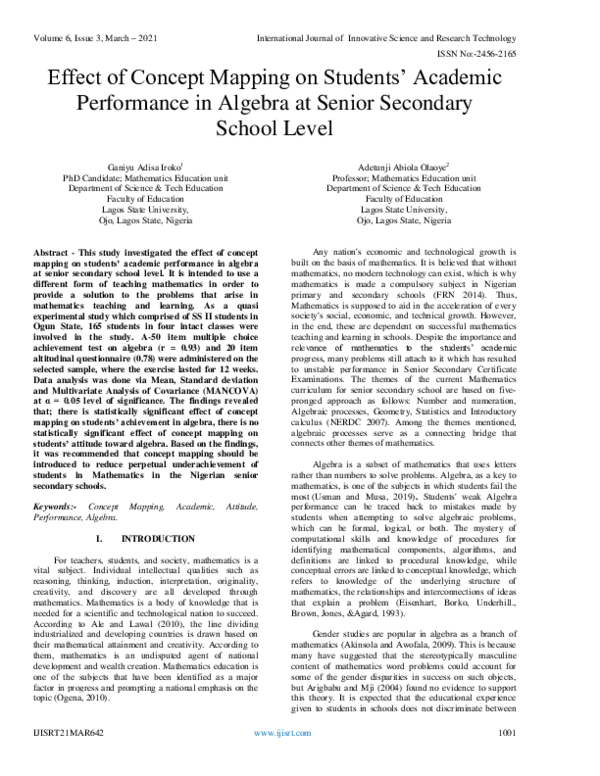 (PDF) Effect of Concept Mapping on Students' Academic Performance in ...