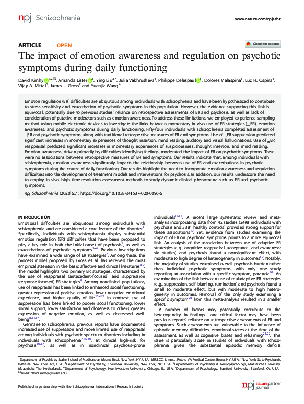 (PDF) The impact of emotion awareness and regulation on psychotic ...