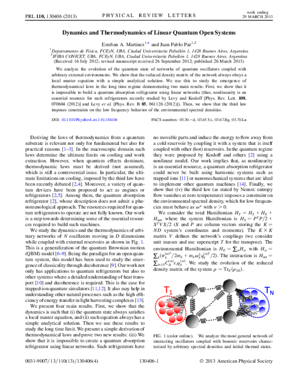 (PDF) Dynamics and Thermodynamics of Linear Quantum Open Systems