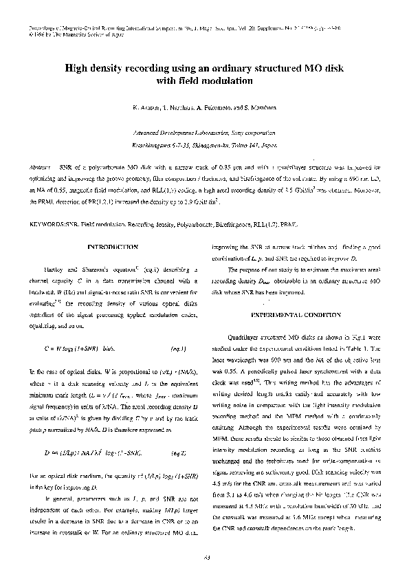 (PDF) High density recording using an ordinary structured MO disk with ...