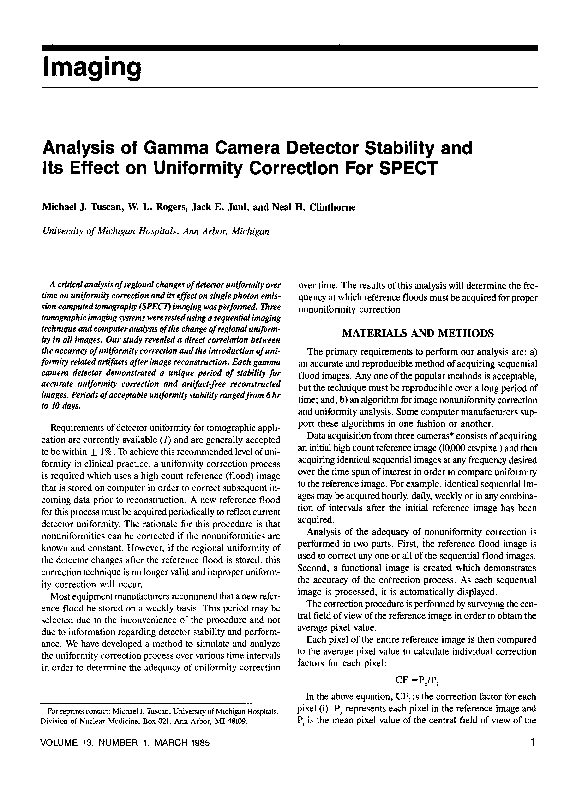 (PDF) Analysis of Gamma Camera Detector Stability and Its Effect on ...