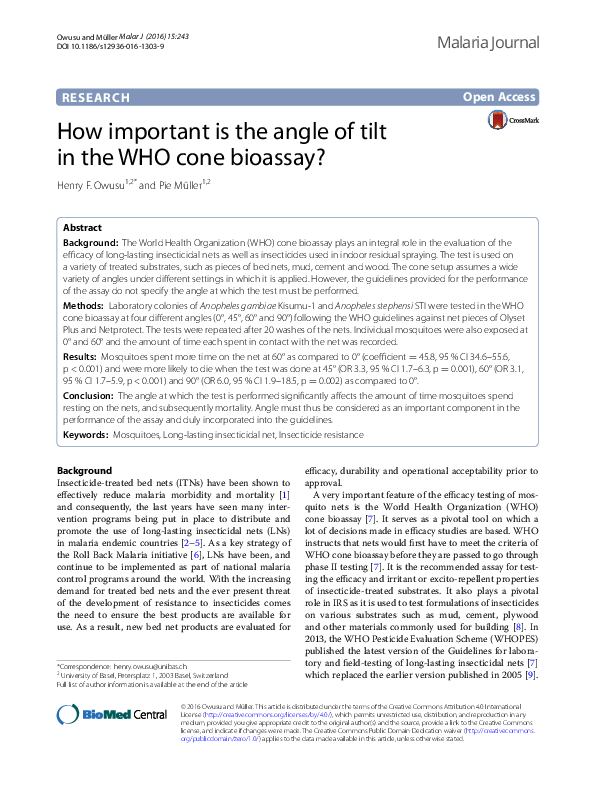 (PDF) How important is the angle of tilt in the WHO cone bioassay?