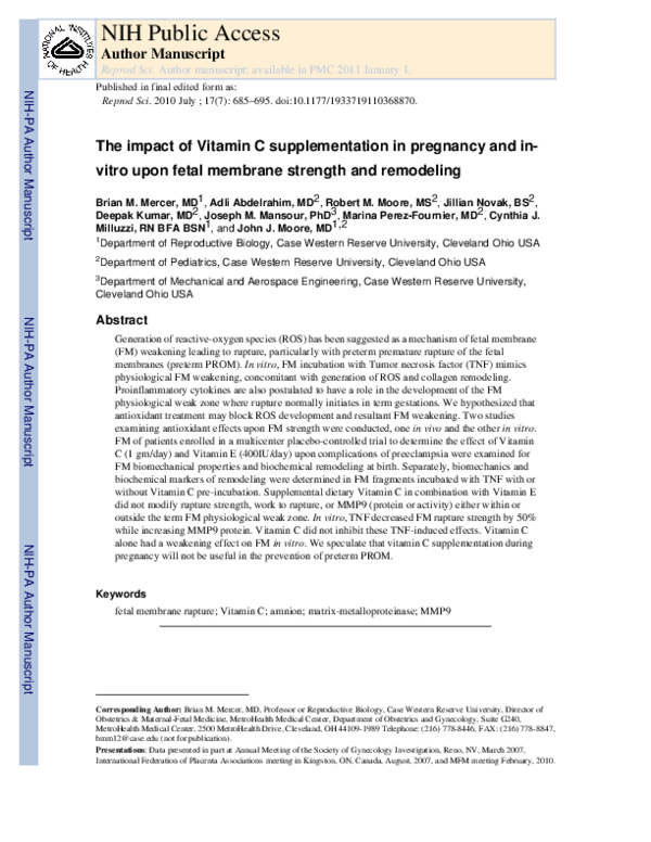 (PDF) The Impact of Vitamin C Supplementation in Pregnancy and In Vitro ...