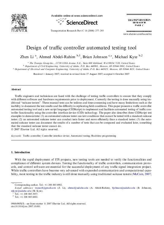 (PDF) Design of traffic controller automated testing tool
