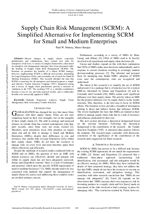 (PDF) Supply Chain Risk Management (SCRM): A Simplified Alternative for ...