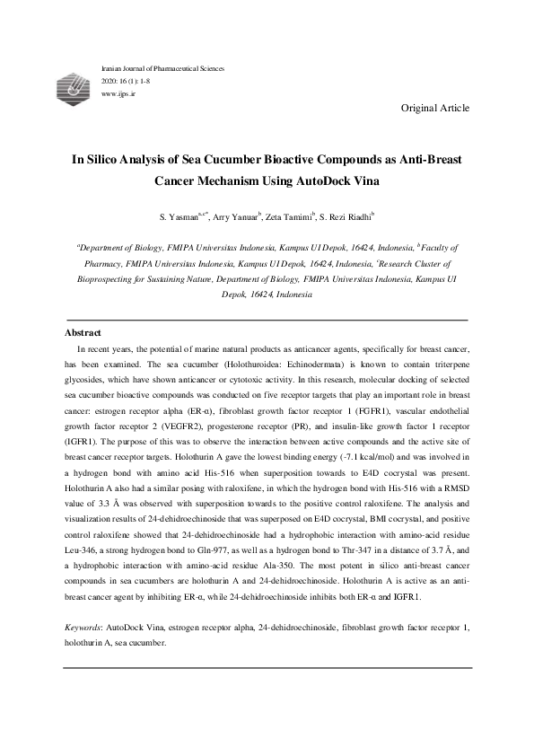 (PDF) In silico analysis of sea cucumber bioactive compounds as anti ...
