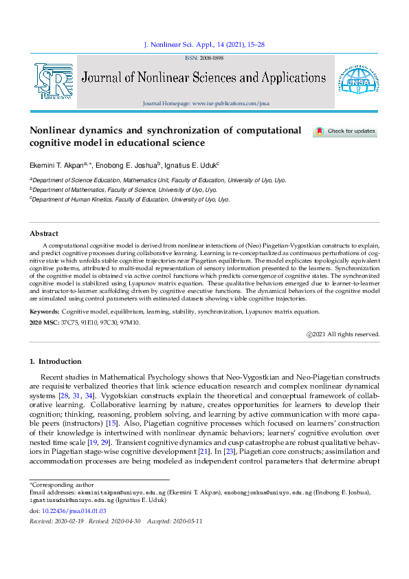 (PDF) Nonlinear dynamics and synchronization of computational cognitive ...