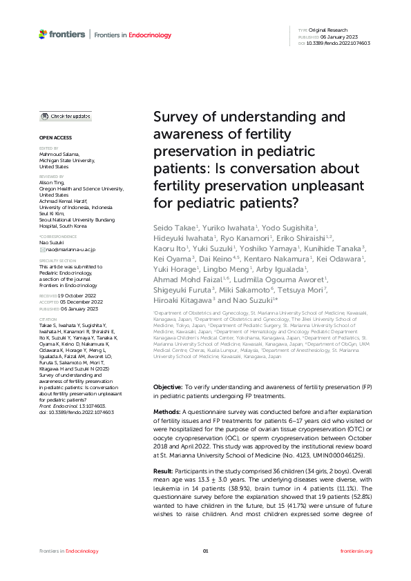(PDF) Survey of understanding and awareness of fertility preservation ...