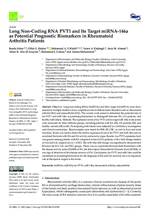 (PDF) Long Non-Coding RNA PVT1 and Its Target miRNA-146a as Potential ...