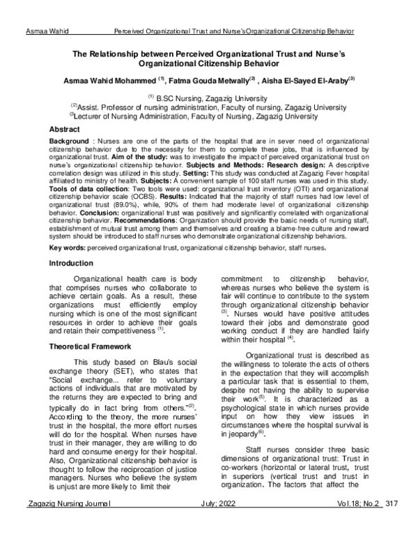 (PDF) The Relationship between Perceived Organizational Trust and Nurse ...