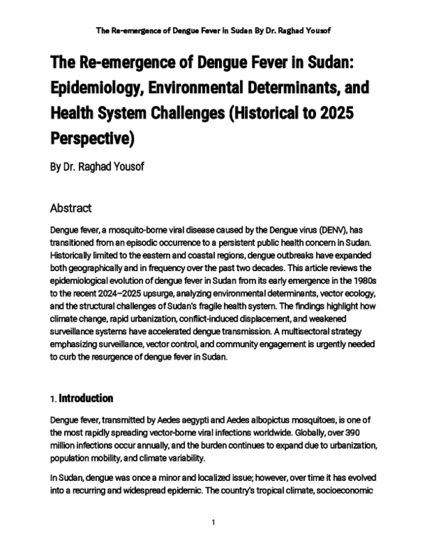 (PDF) The Re-emergence of Dengue Fever in Sudan: Epidemiology ...