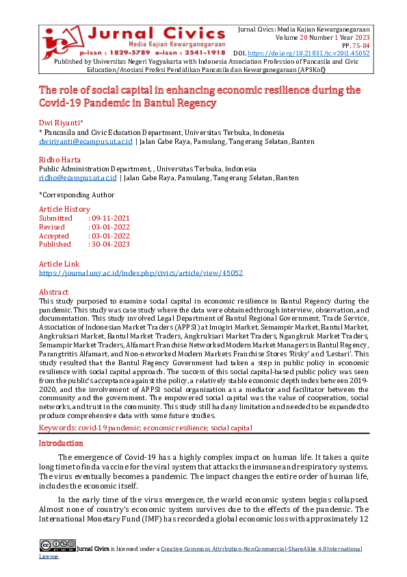 (PDF) The role of social capital in enhancing economic resilience ...