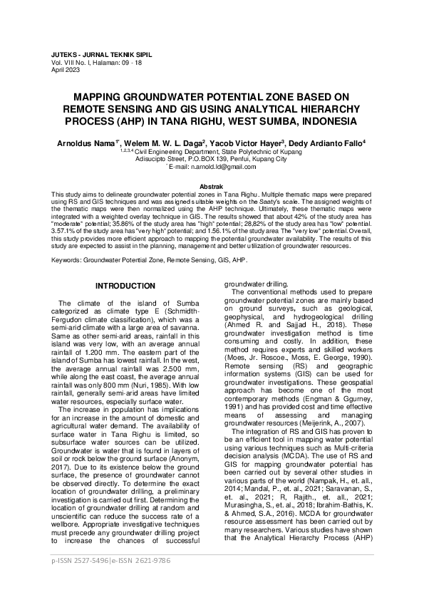 (PDF) Mapping Groundwater Potential Zone Based on Remote Sensing and ...