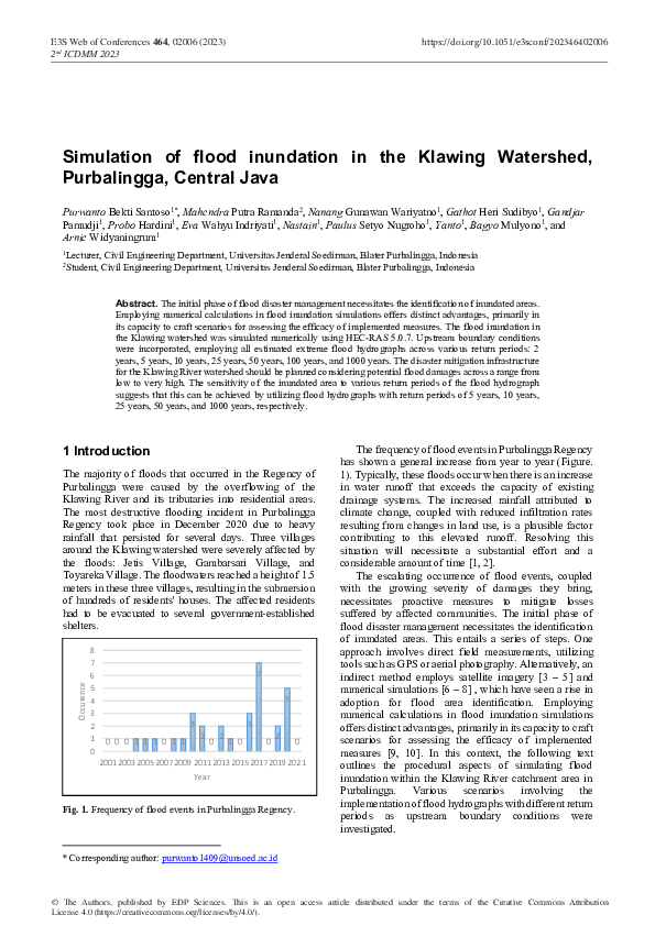 (PDF) Simulation of flood inundation in the Klawing Watershed ...