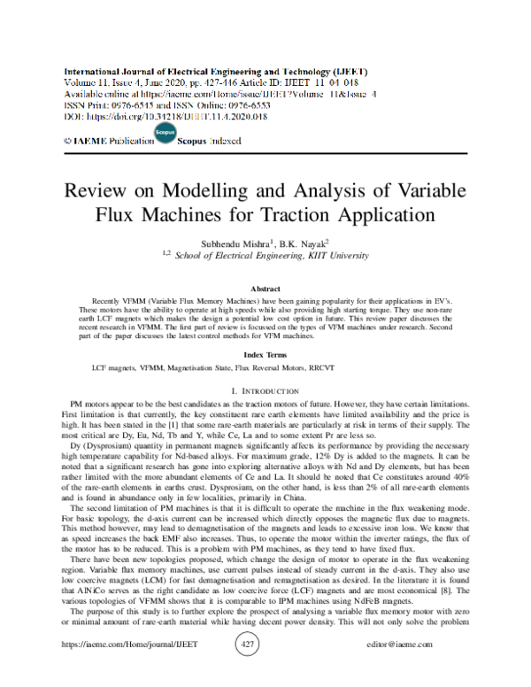 (PDF) Review on Modelling and Analysis of Variable Flux Machines for ...